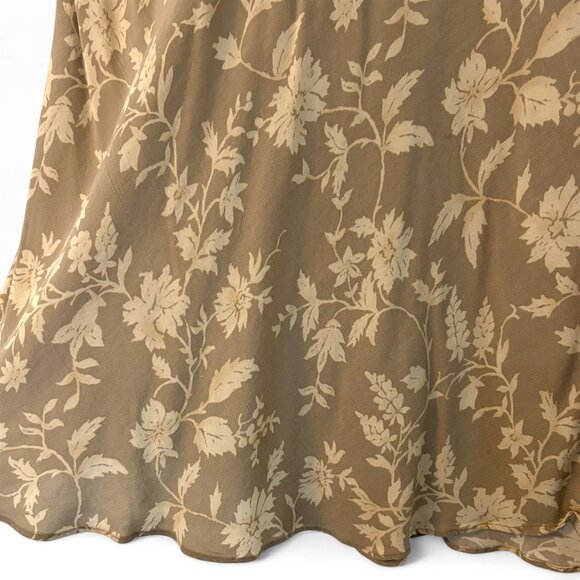 Express S Vintage Tan/Cream Floral Midi A-Line Skirt - Picture 4 of 5